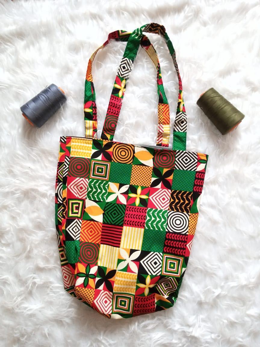 The Omolola Tote Bag – Multicoloured African Print (Red, Green, Yellow, White & Orange)