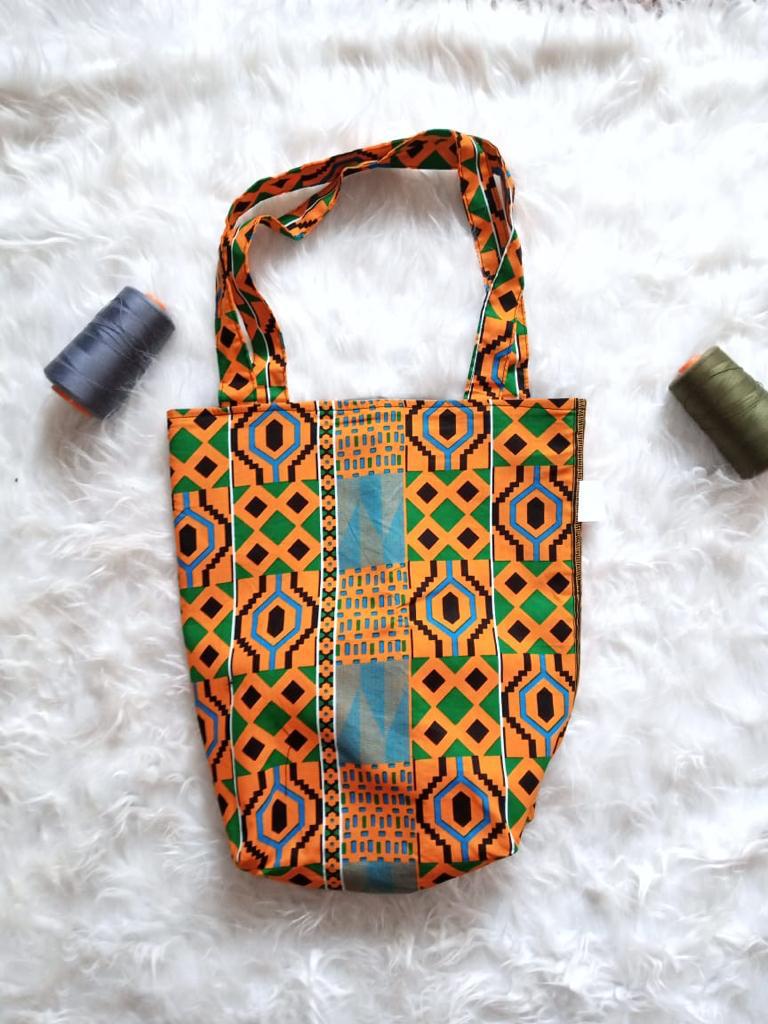The Omolayo Tote Bag – Multicoloured African Print (Yellow, Green & Blue)