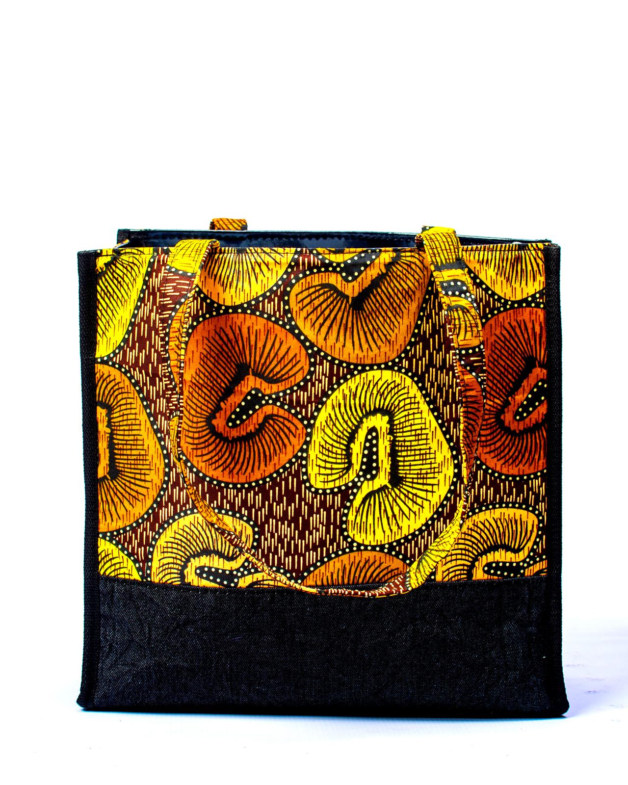 The Segun Bag – Tall Square African Print Bag with Black Trim